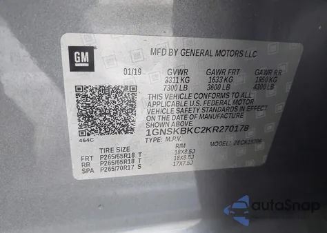 2019 Chevrolet Tahoe Lt из США, поврежденный, VIN 1GNSKBKC2KR270178